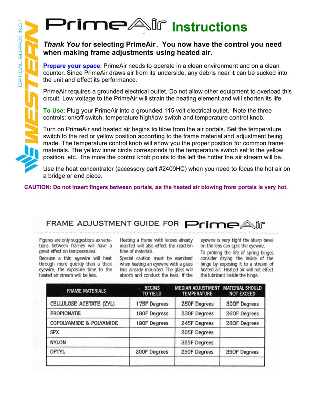 PrimeAir Hot Air Frame Warmer #2400